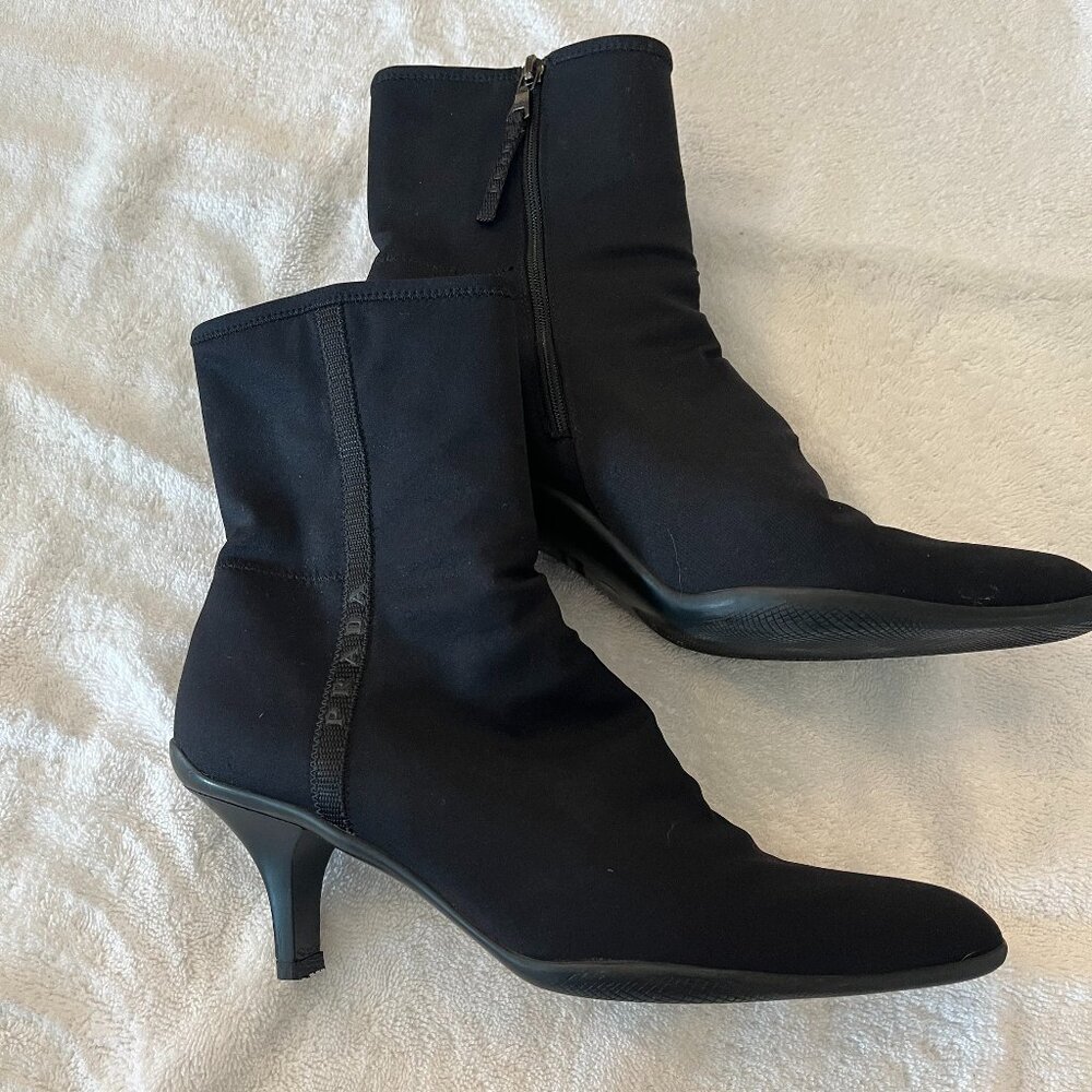 Prada Black Canvas Calzature Donna Ankle Bootie, Size 39.5